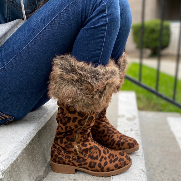 Vegan Suede Leopard Print Boots - Picture 4 of 8